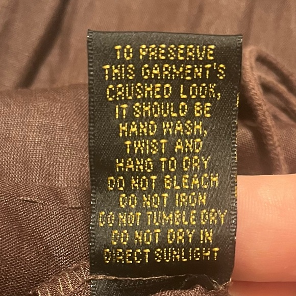 NEW. Reba Size 8 Brown Crinkle Look Ramie Loose Fit Pants With Macrame Belt - Picture 13 of 16